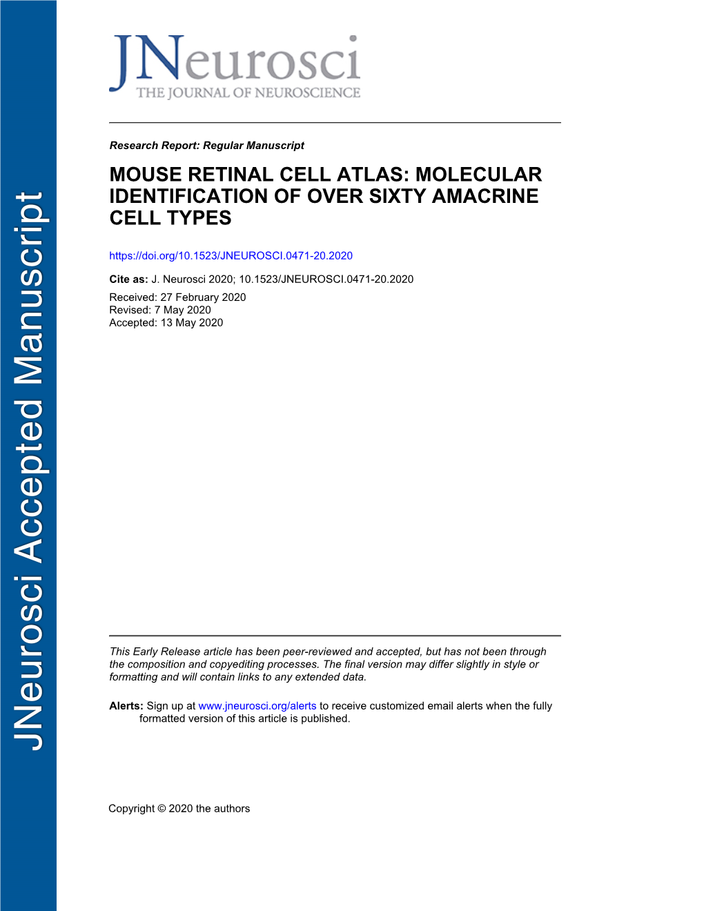 Mouse Retinal Cell Atlas: Molecular Identification of Over Sixty Amacrine Cell Types