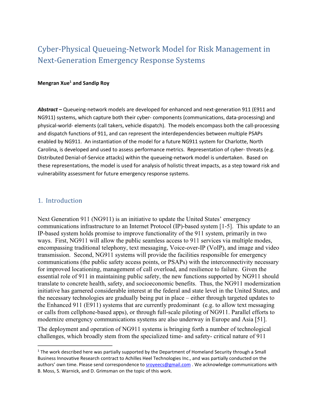 Cyber-Physical Queueing-Network Model for Risk Management in Next-Generation Emergency Response Systems