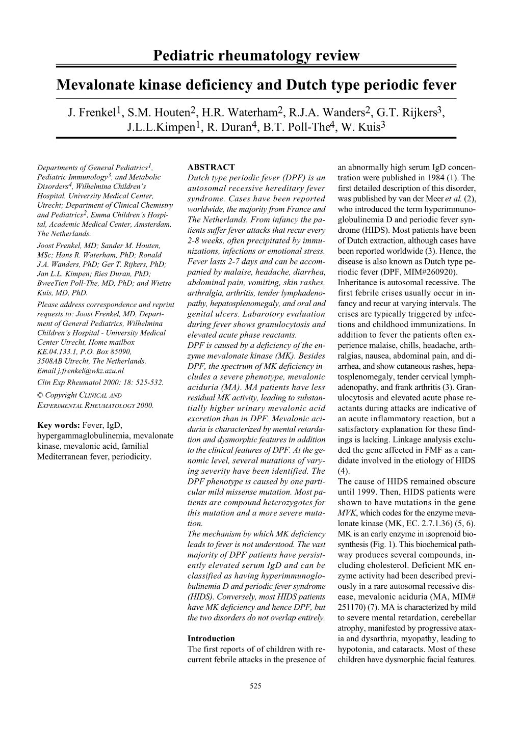 Pediatric Rheumatology Review Mevalonate Kinase Deficiency And