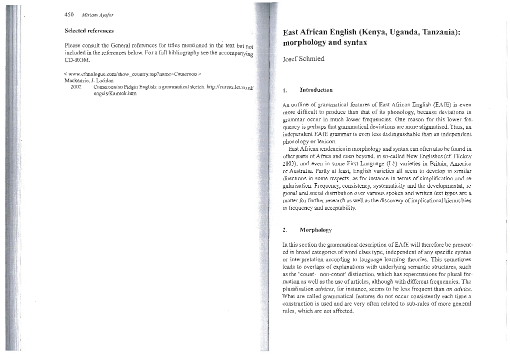 East African English (Kenya, Uganda, Tanzania): Morpbology and Syntax