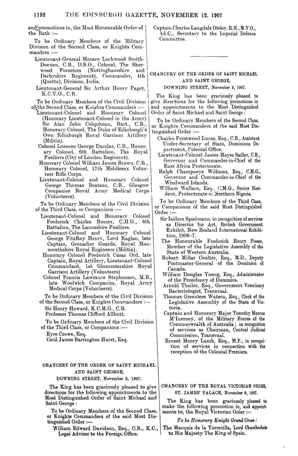 1192 Thk Edinburgh Gazette, November 12, 1907