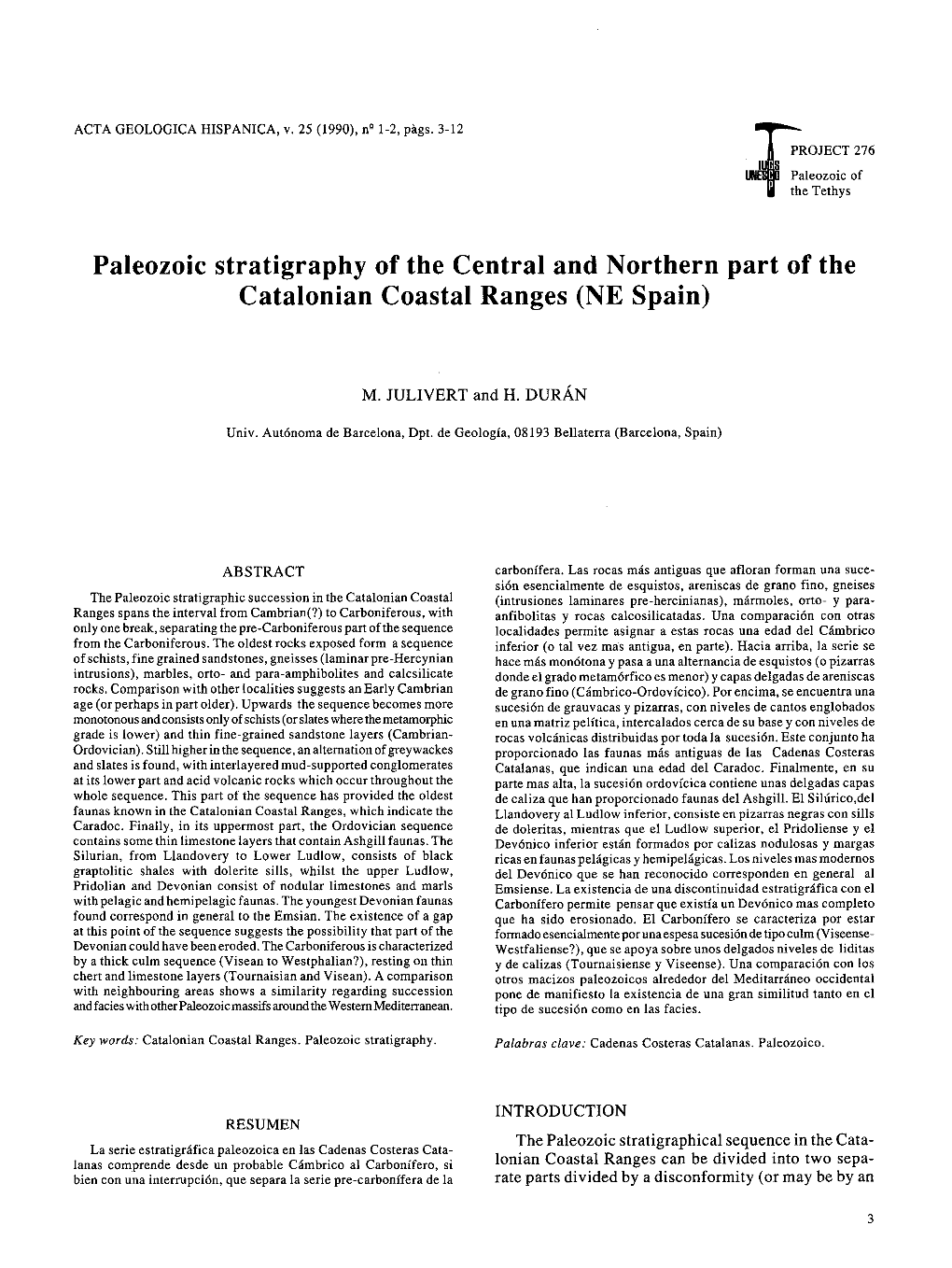 Paleozoic Stratigraphy of the Central and Northern Part of the Catalonian Coastal Ranges (NE Spain)