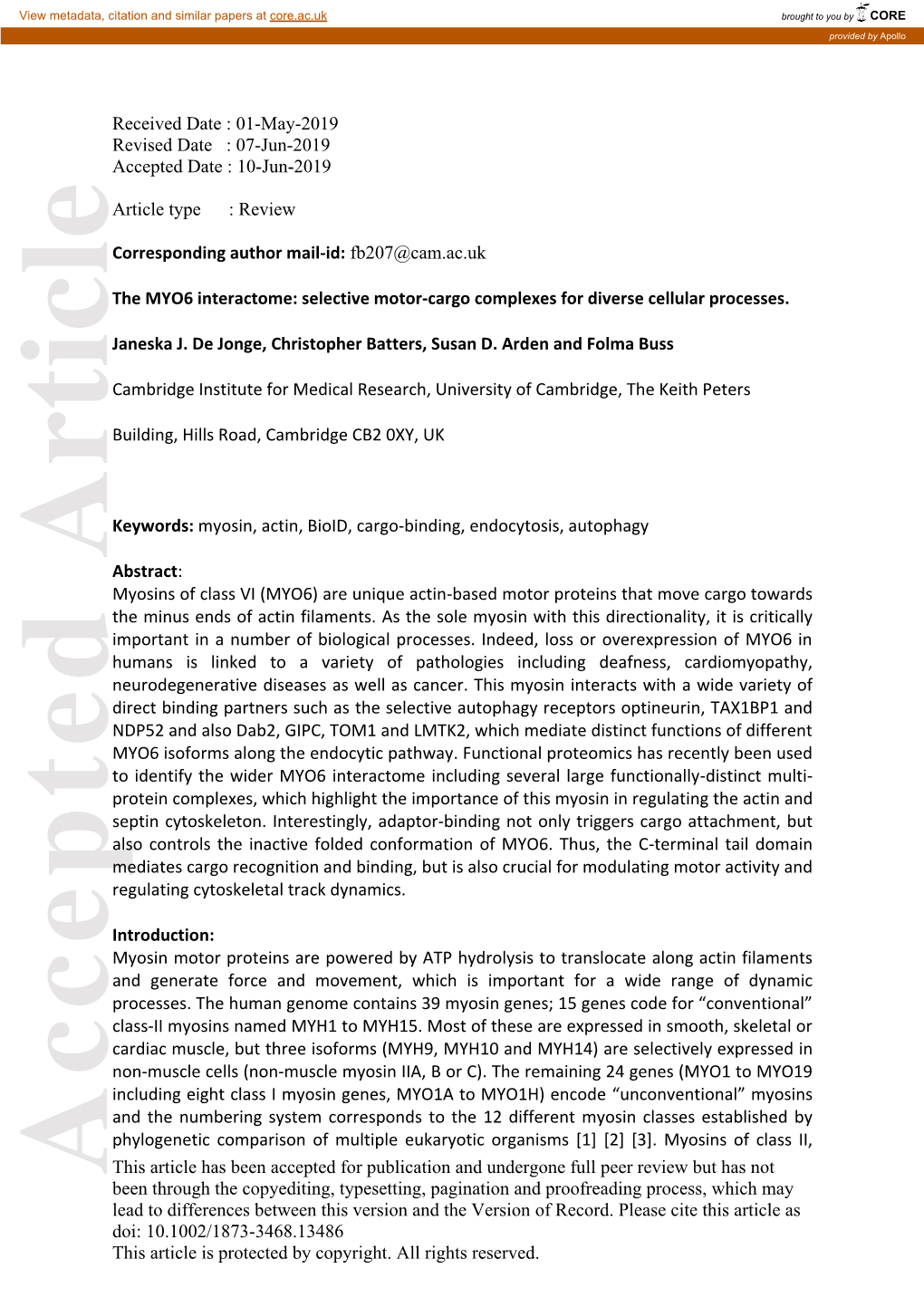 The MYO6 Interactome