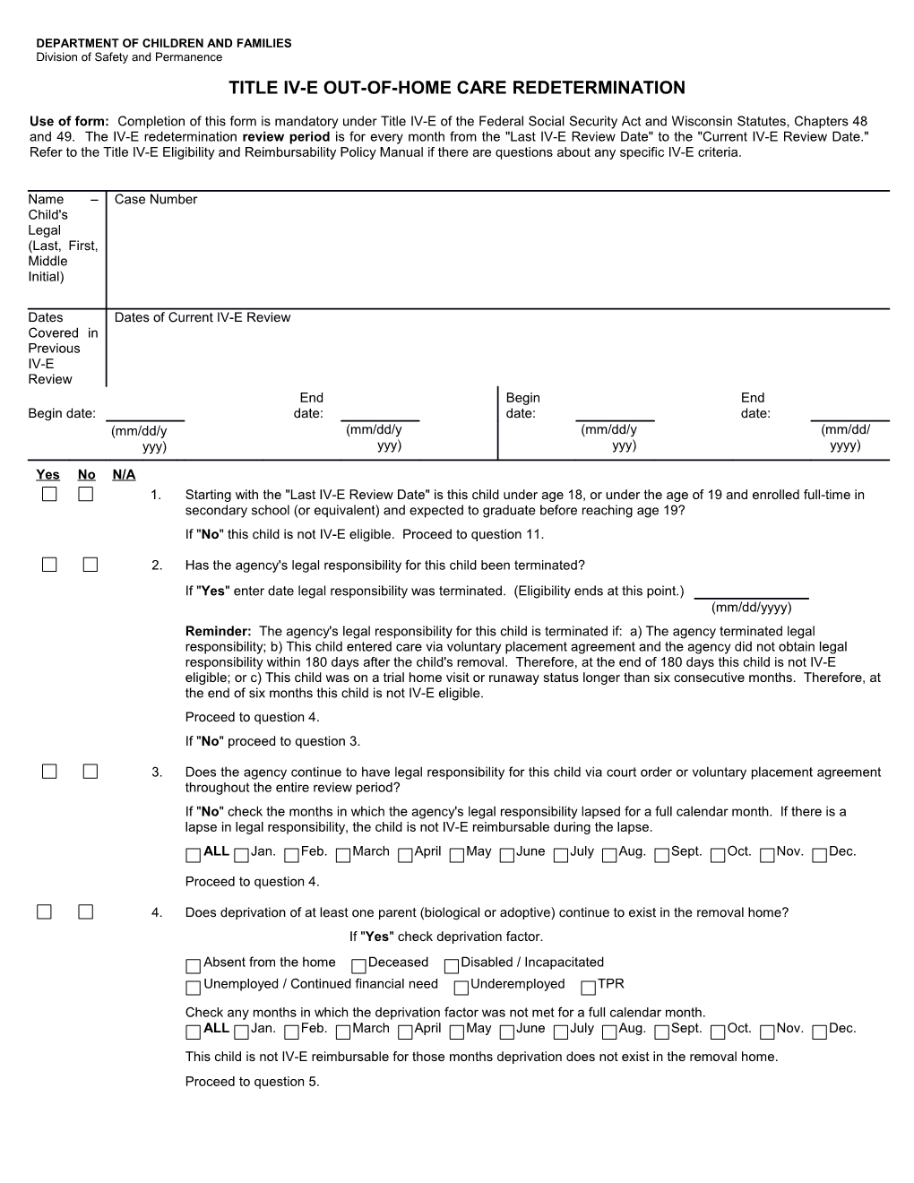 Title IV-E Out-Of-Home Care Redetermination, CFS-201A