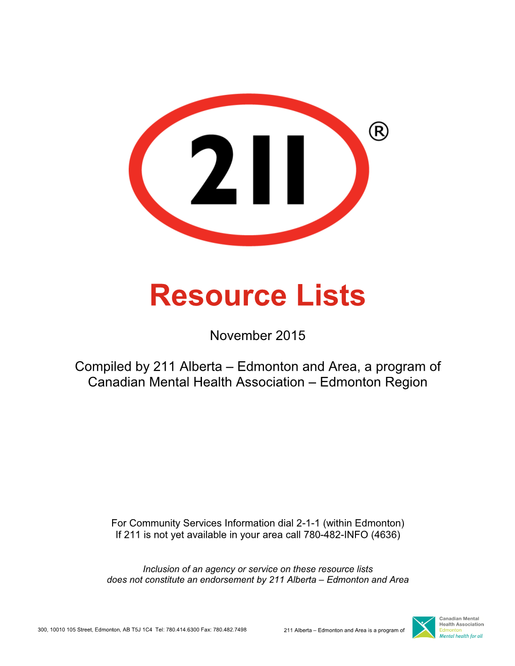 211 Resources List