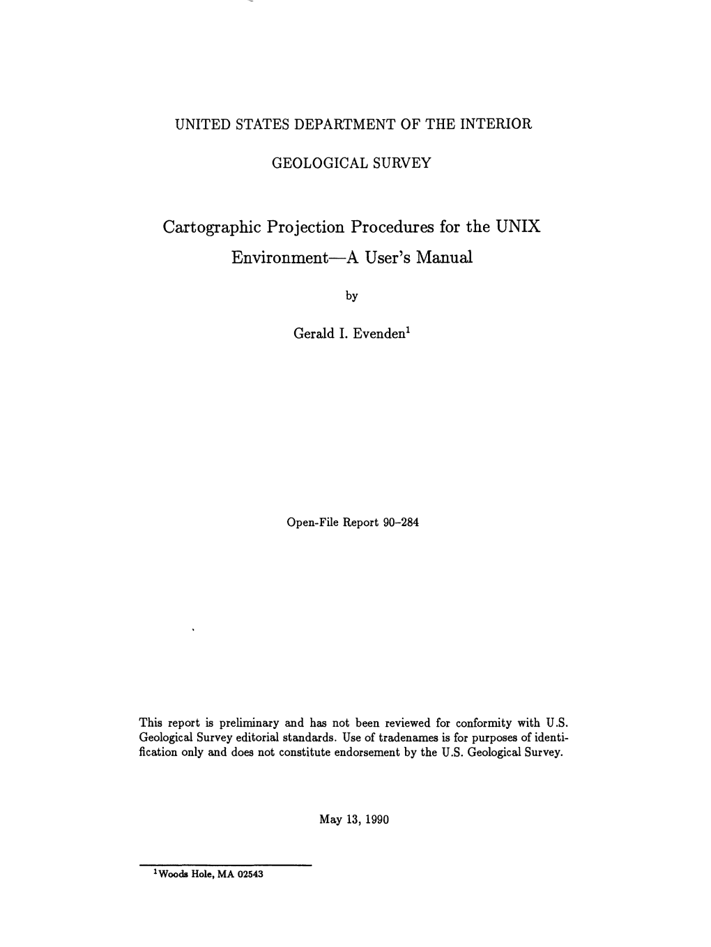 Cartographic Projection Procedures for the UNIX Environment a User's Manual