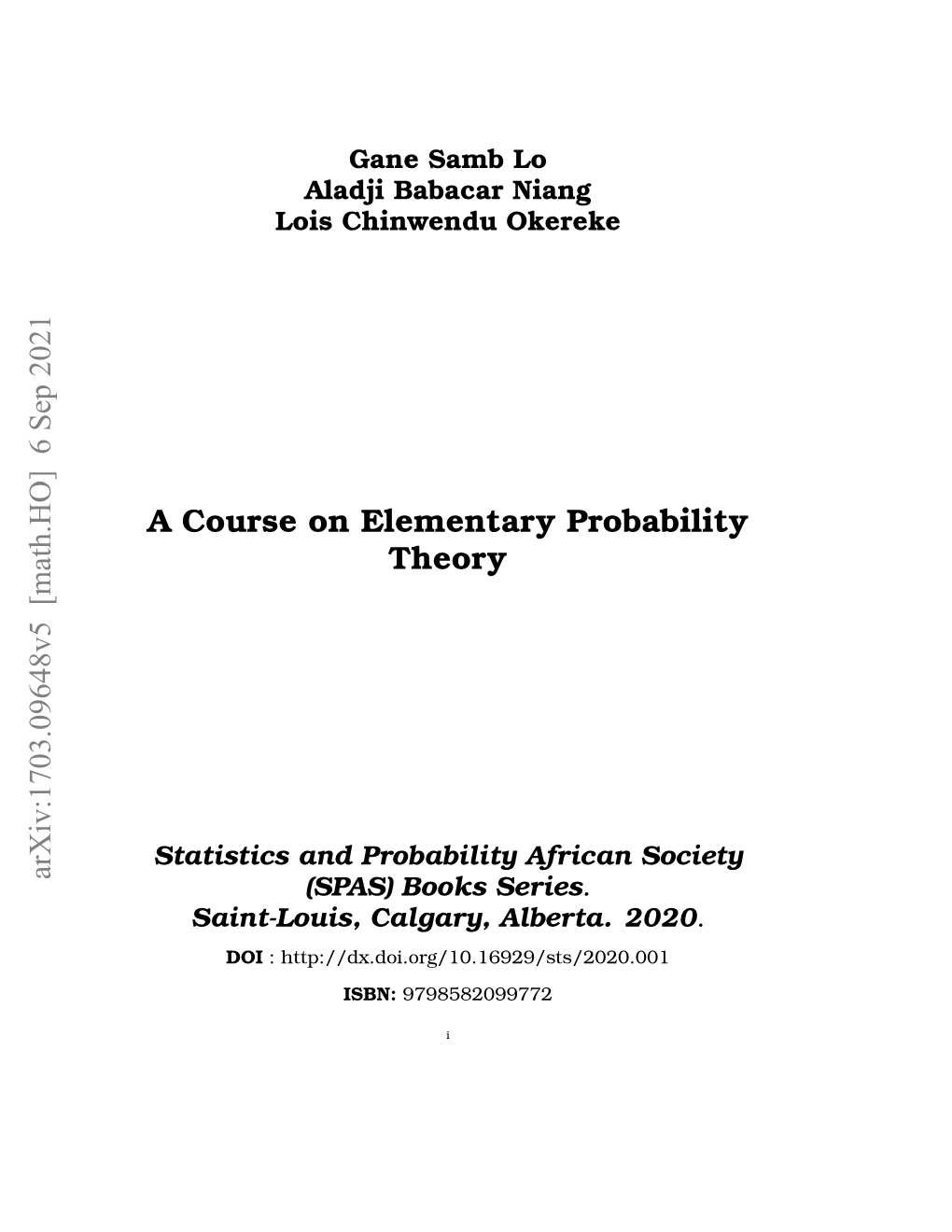 A Course on Elementary Probability Theory Arxiv:1703.09648V4