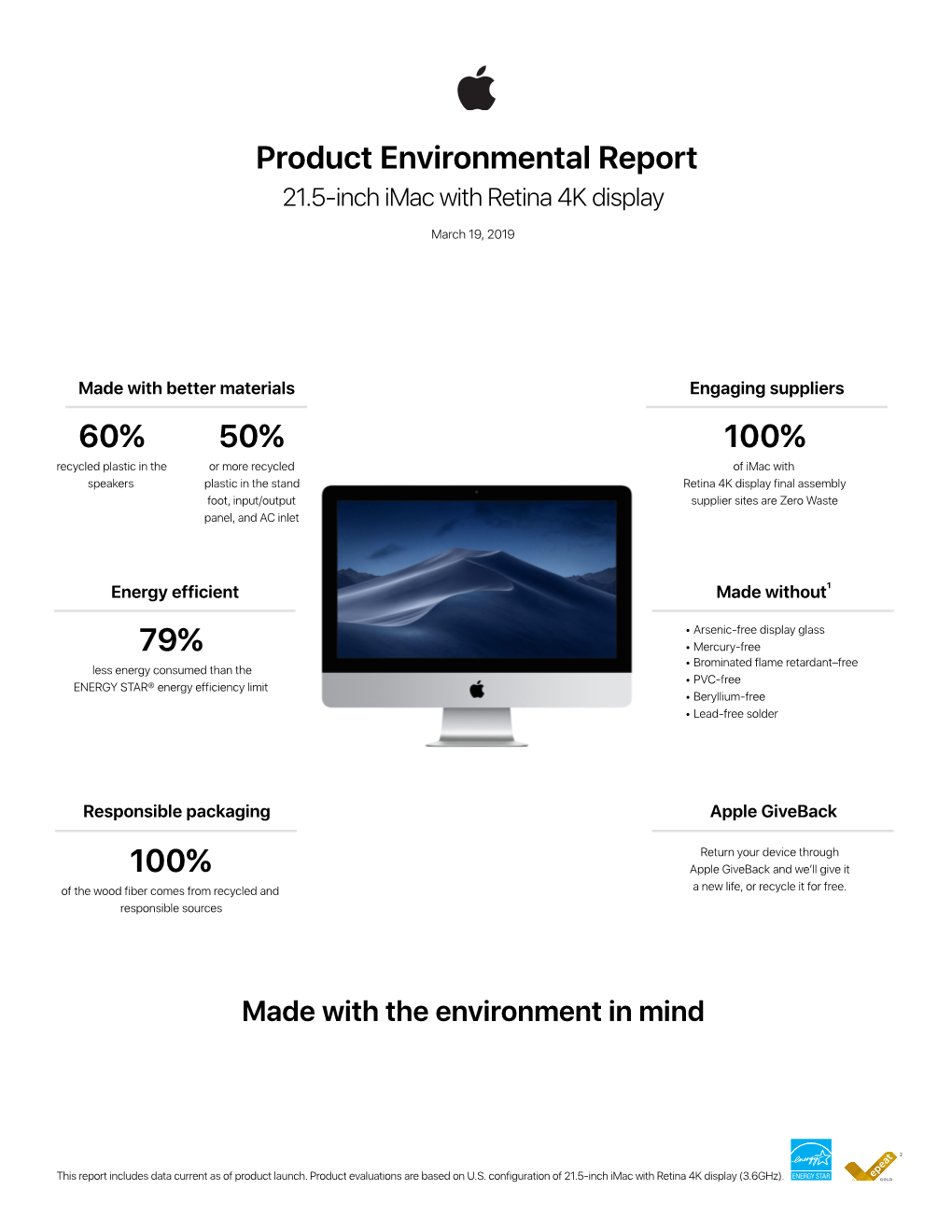 21.5-Inch Imac with Retina 4K Display Environmental Report