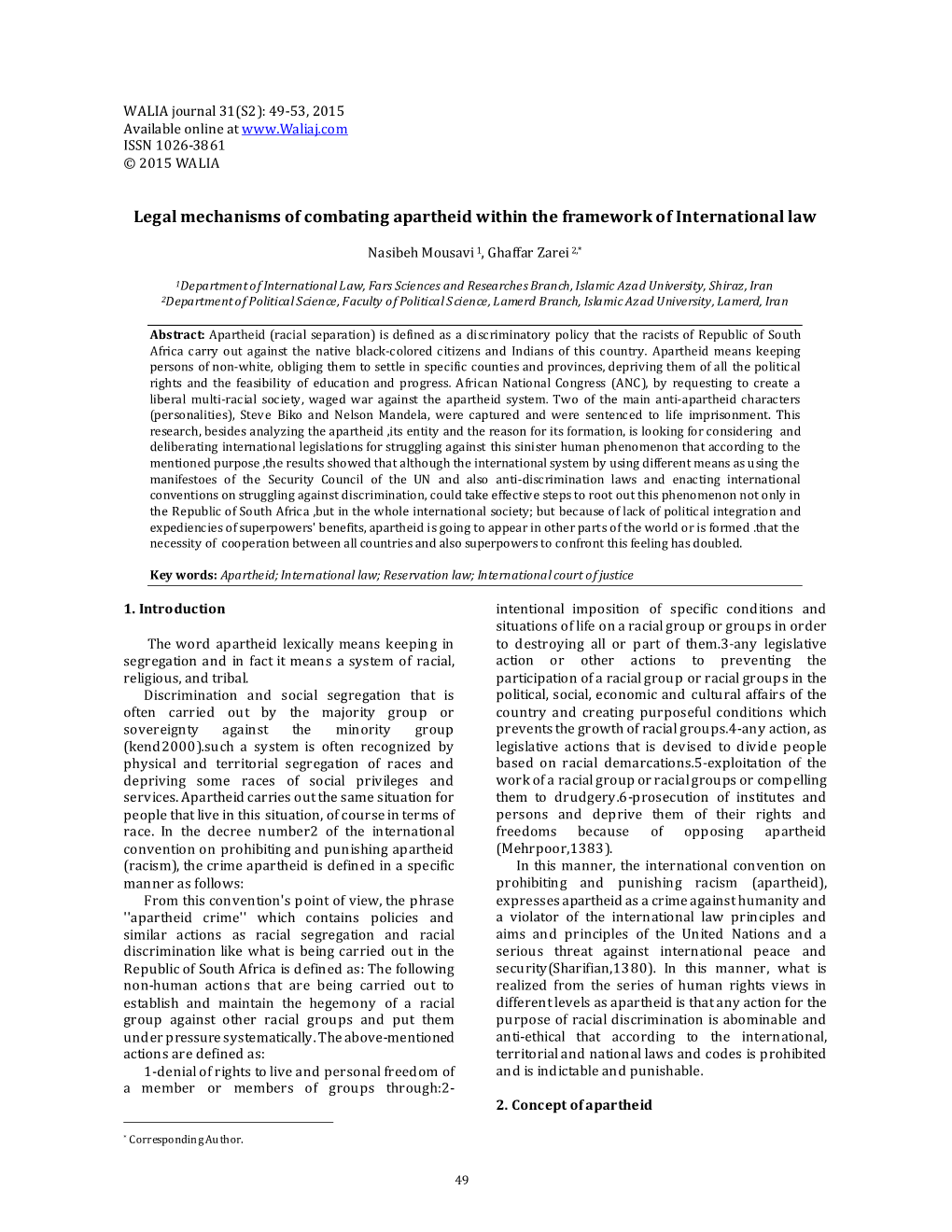 Legal Mechanisms of Combating Apartheid Within the Framework of International Law