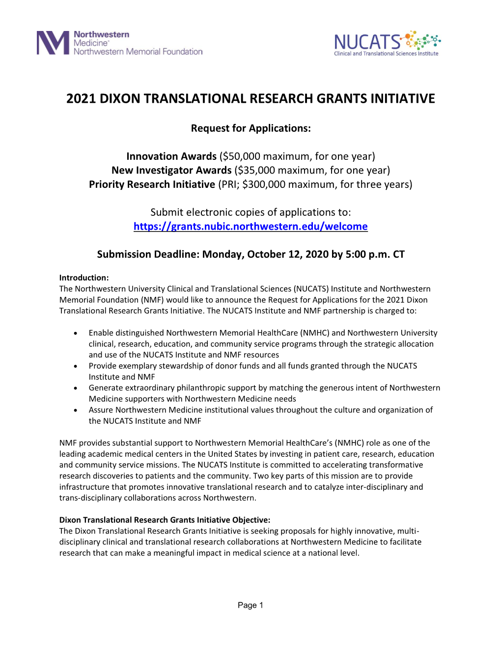 2021 Dixon Translational Research Grants Initiative