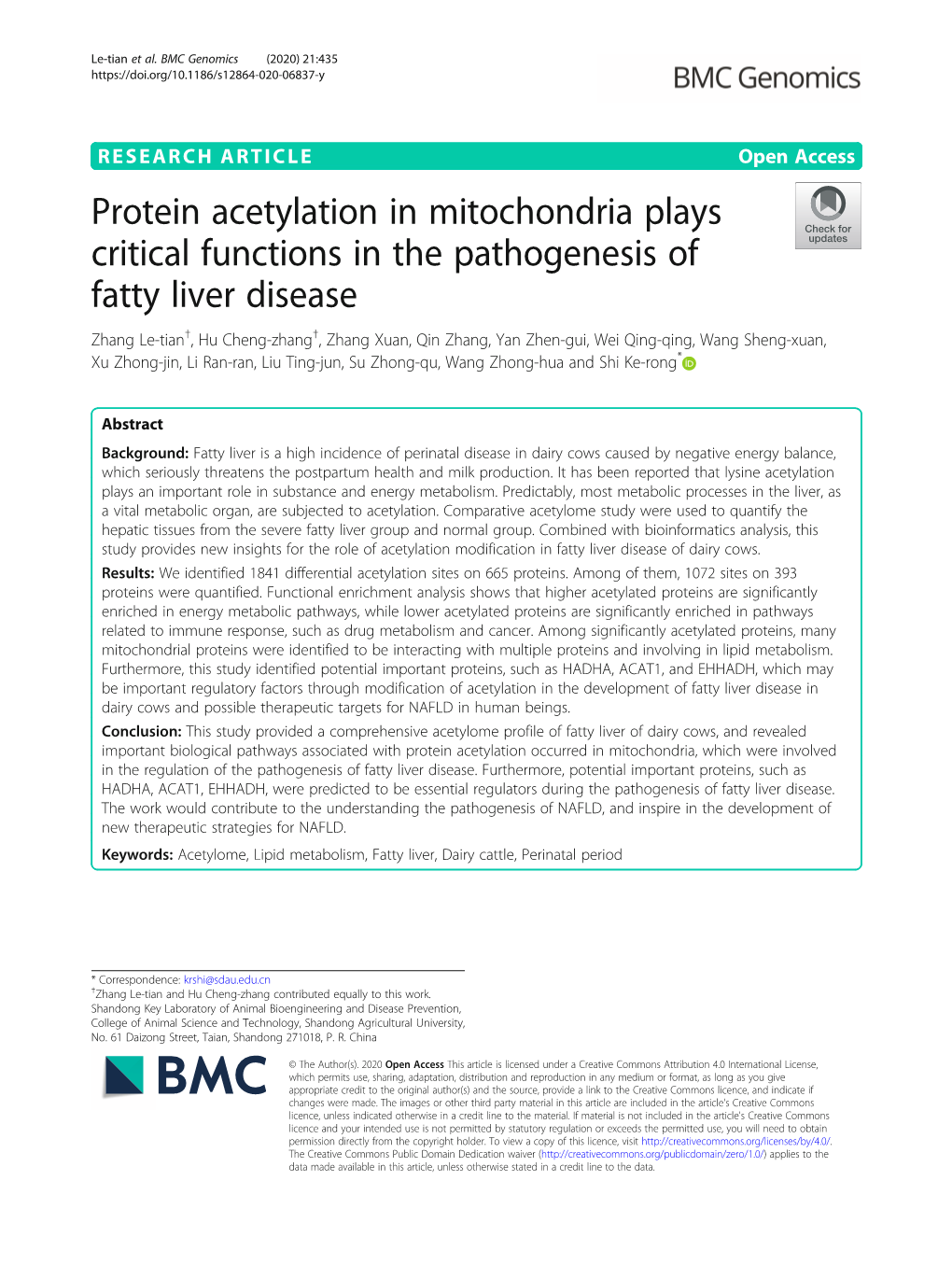 Protein Acetylation in Mitochondria Plays Critical Functions in The