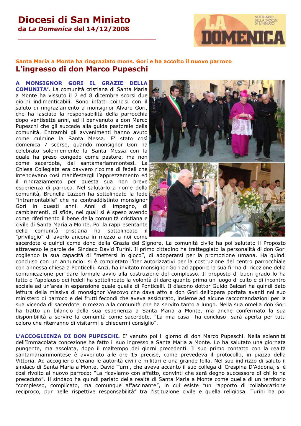 Diocesi Di San Miniato Da La Domenica Del 14/12/2008 ______