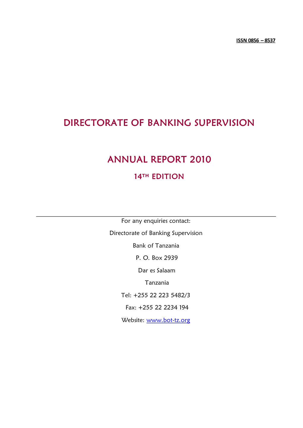 Directorate of Banking Supervision Annual Report