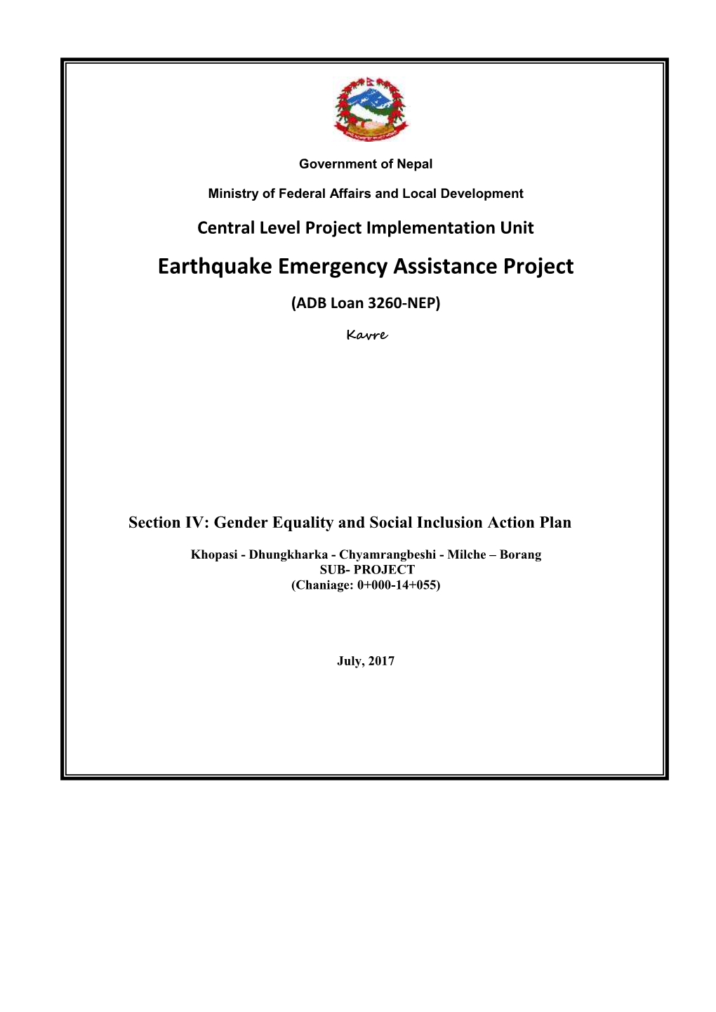 DRILP-III/Technical Assistance to Earthquake Emergency Assistance