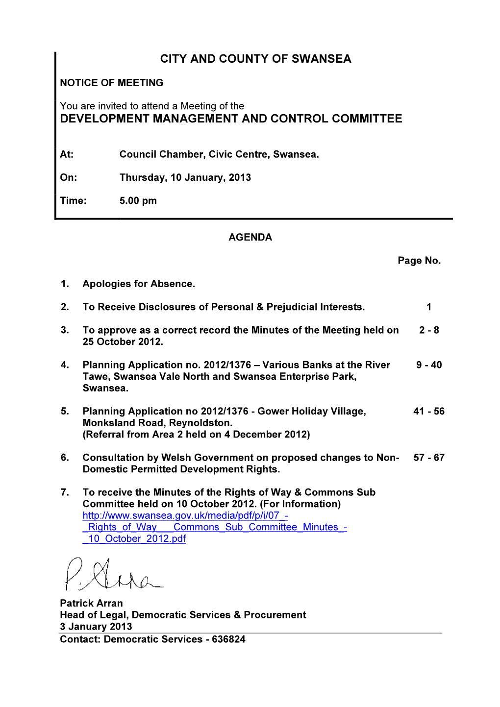 City and County of Swansea Development Management and Control Committee