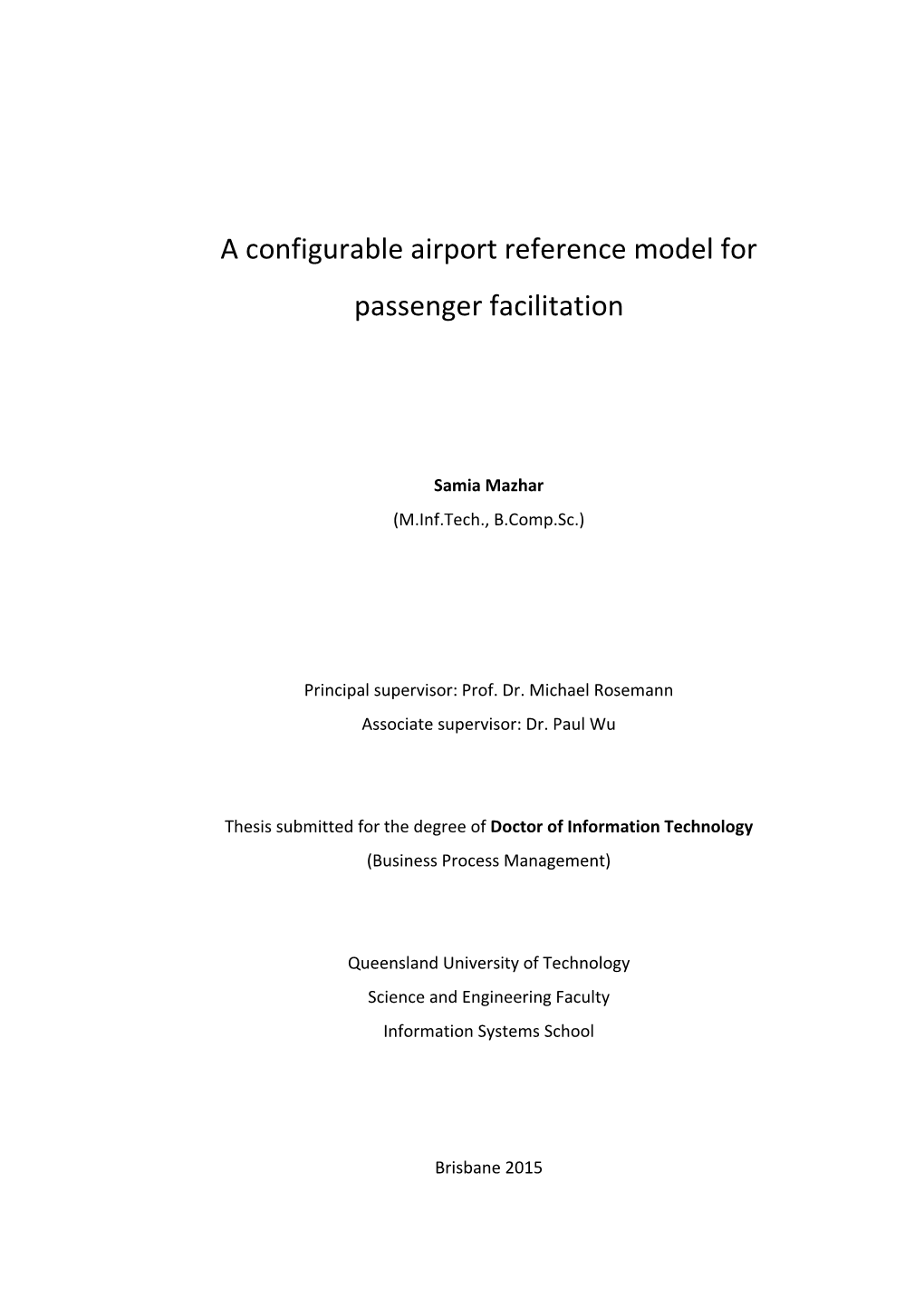 A Configurable Airport Reference Model for Passenger Facilitation