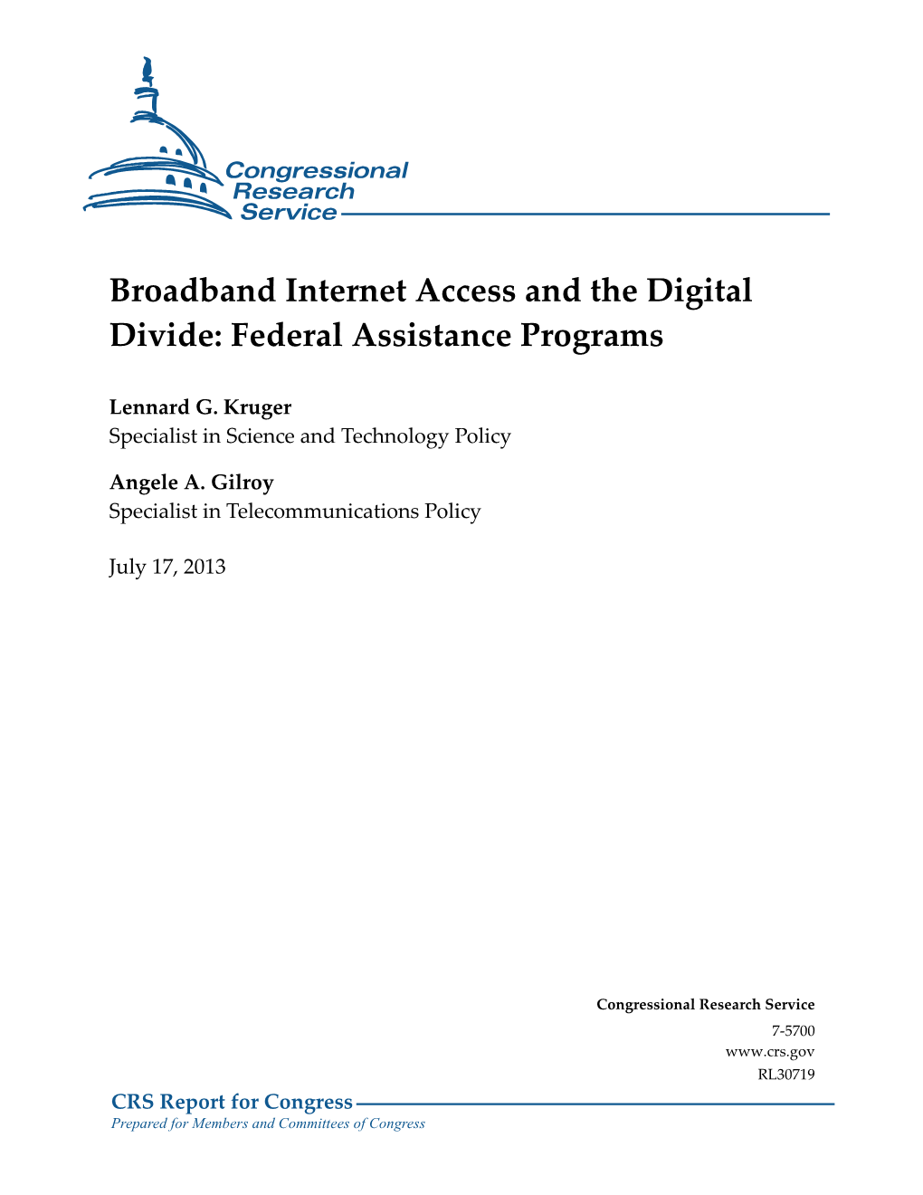 Broadband Internet Access and the Digital Divide: Federal Assistance Programs