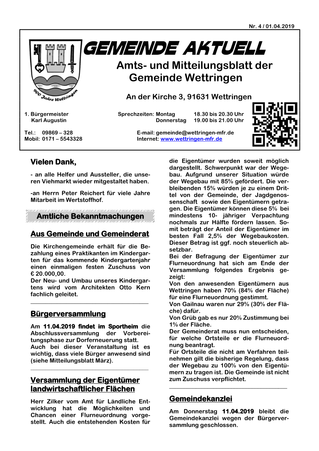 GEMEINDE AKTUELL Amts- Und Mitteilungsblatt Der Gemeinde Wettringen