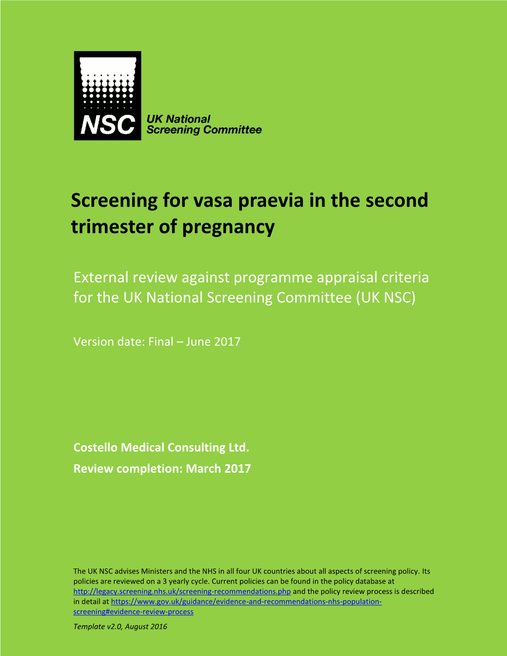 Screening for Vasa Praevia in the Second Trimester of Pregnancy