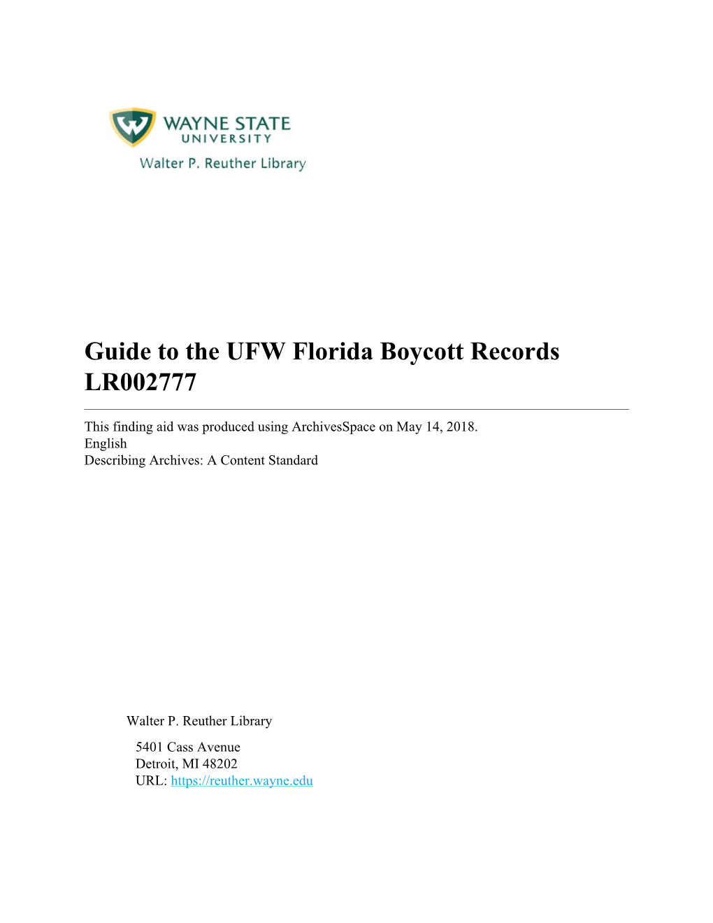 United Farm Workers Florida Boycott Records