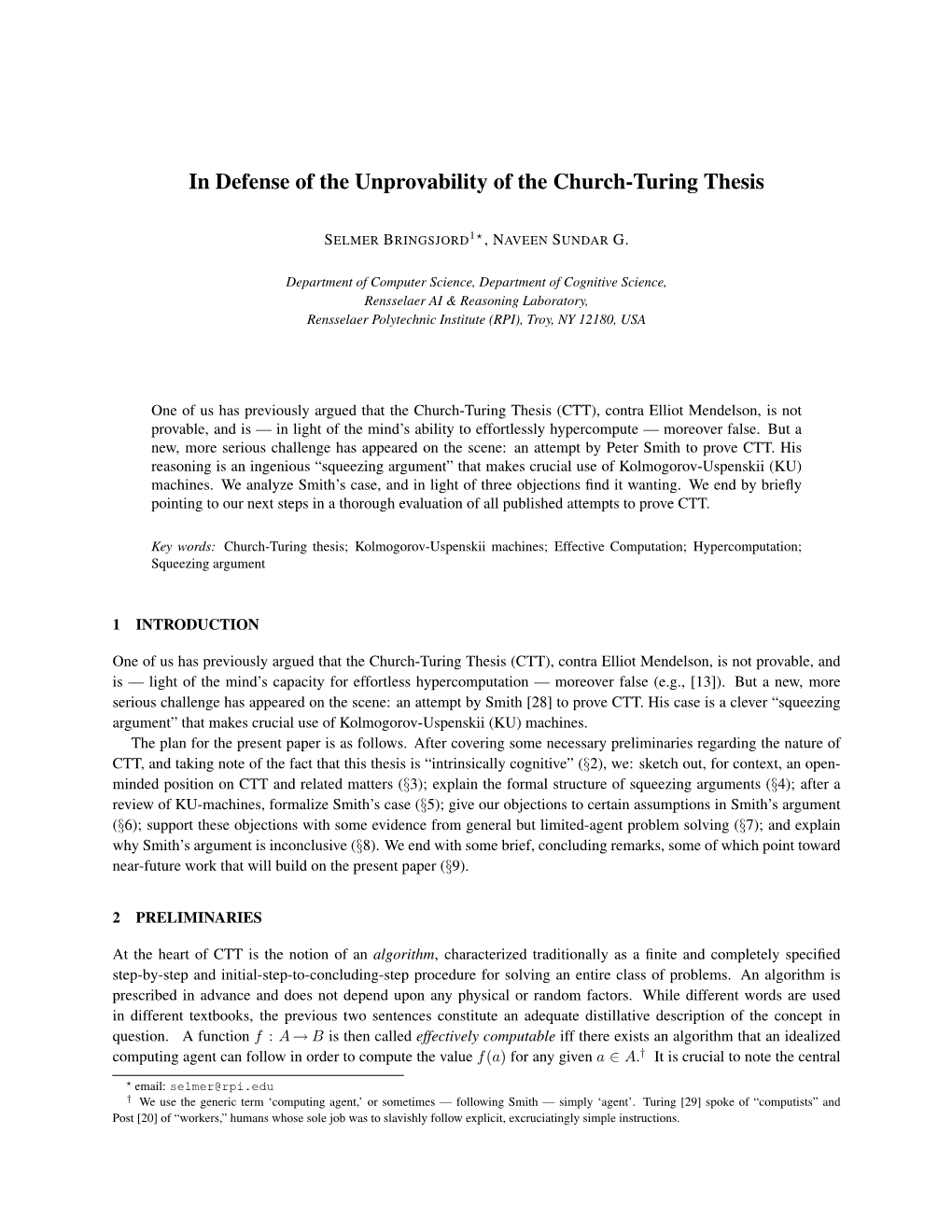 In Defense of the Unprovability of the Church-Turing Thesis