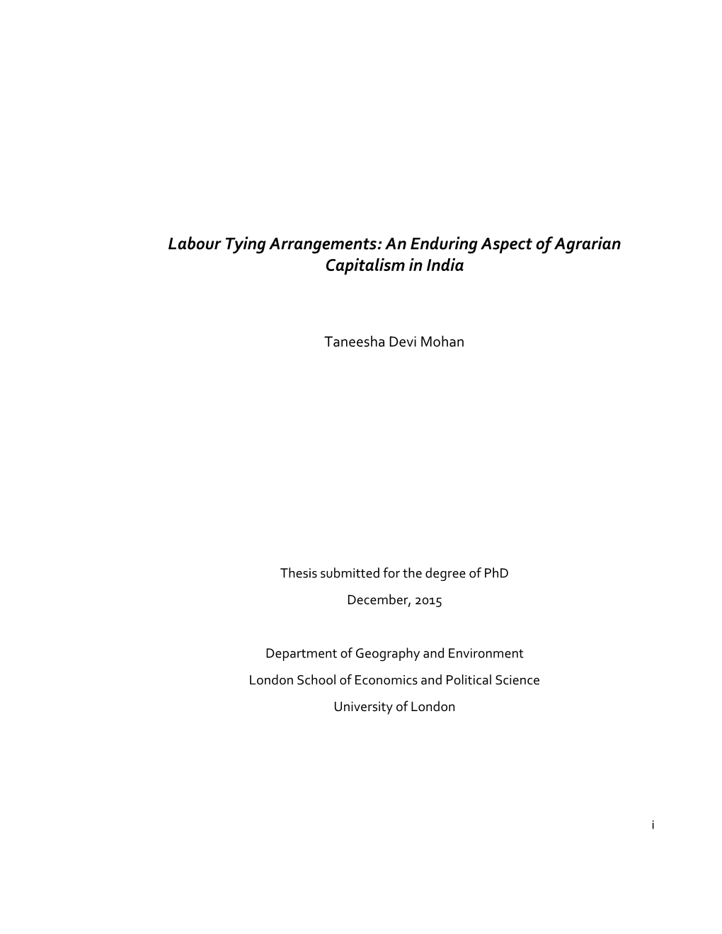 Labour Tying Arrangements: an Enduring Aspect of Agrarian Capitalism in India