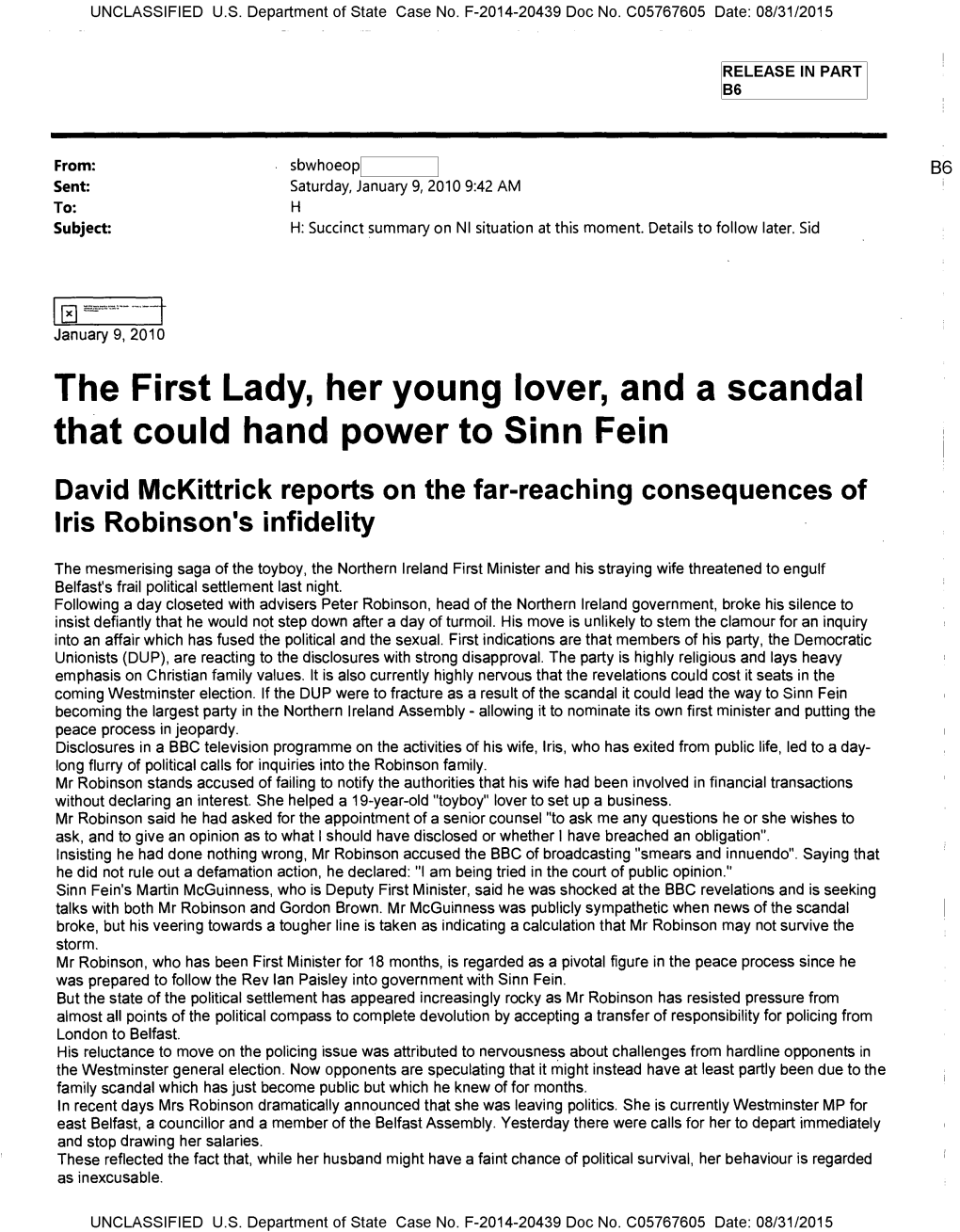 The First Lady, Her Young Lover, and a Scandal That Could Hand Power to Sinn Fein