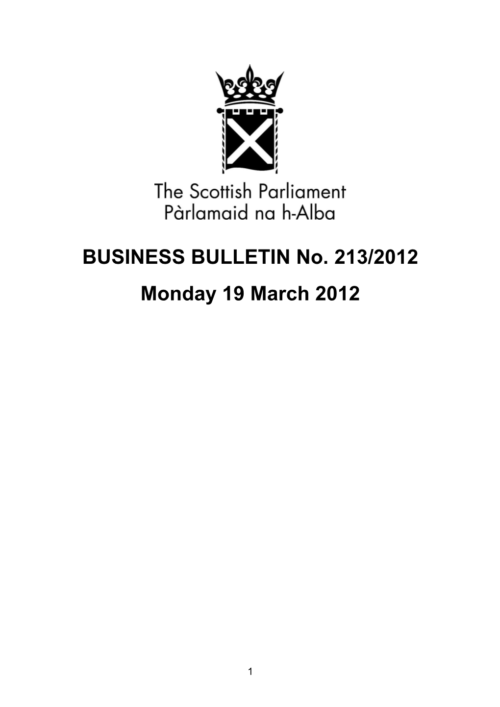 BUSINESS BULLETIN No. 213/2012 Monday 19 March 2012