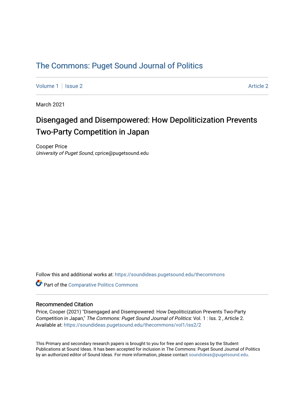 How Depoliticization Prevents Two-Party Competition in Japan