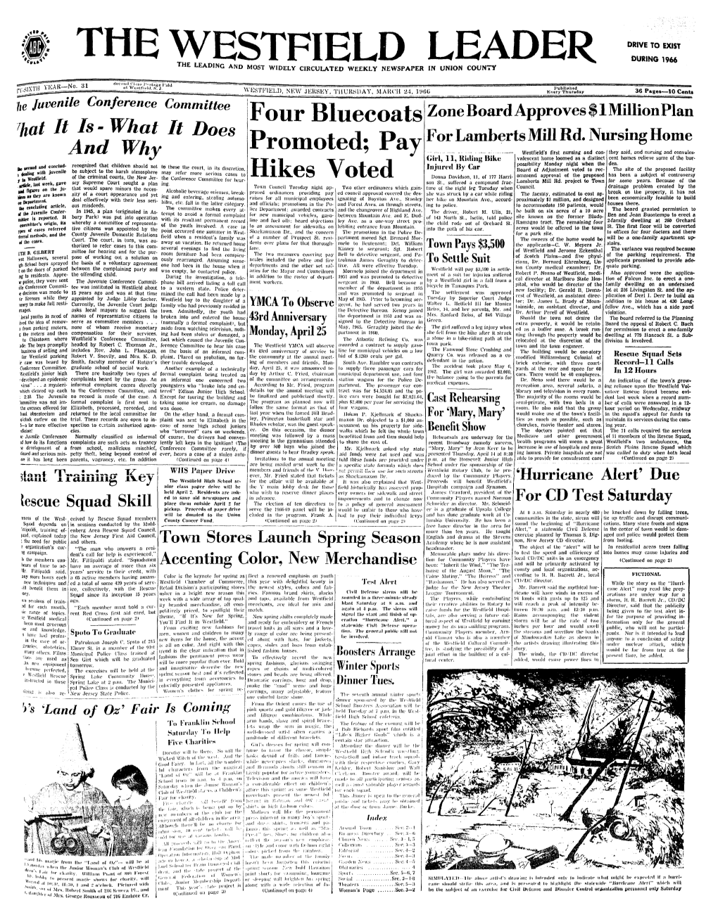 Thewestfield Leader During 1966 the Leading and Most Widely Circulated Weekly Newspaper in Union County