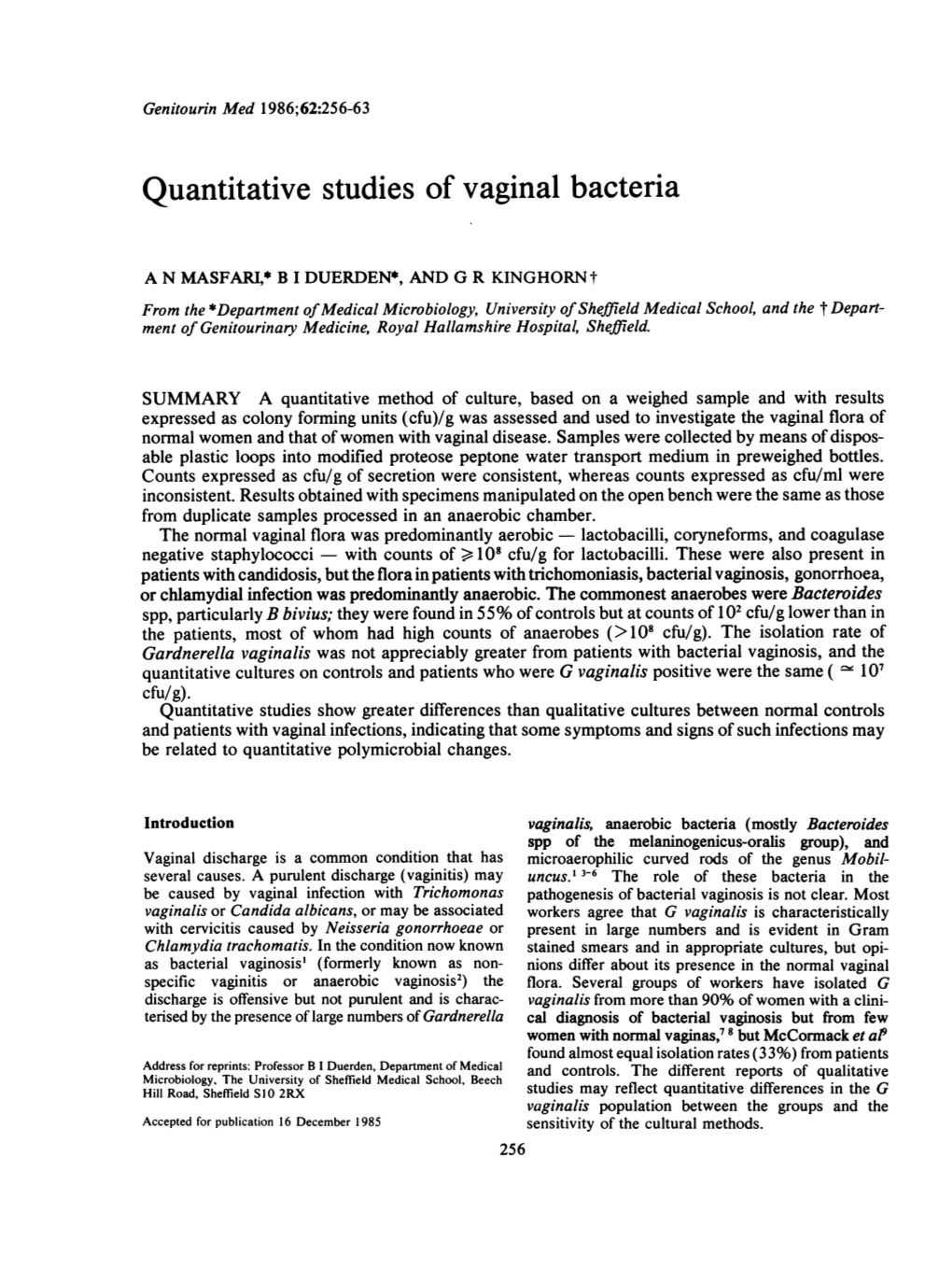 Quantitative Studies of Vaginal Bacteria