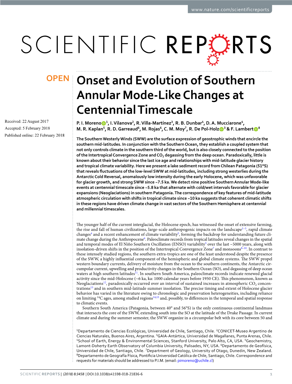 Onset and Evolution of Southern Annular Mode-Like Changes at Centennial Timescale Received: 22 August 2017 P