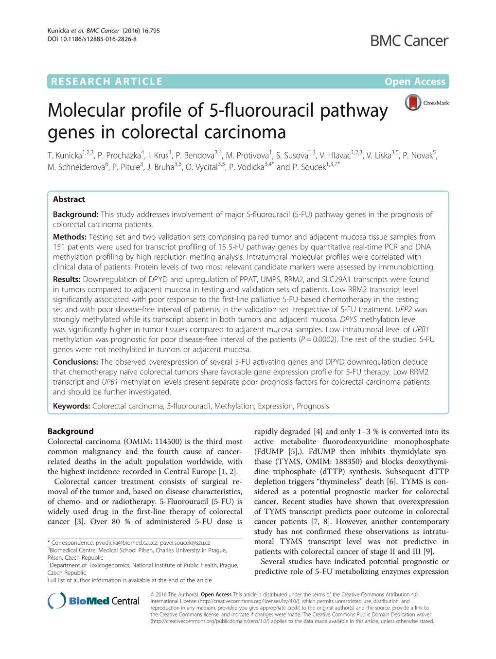 Molecular Profile of 5-Fluorouracil Pathway Genes in Colorectal Carcinoma T