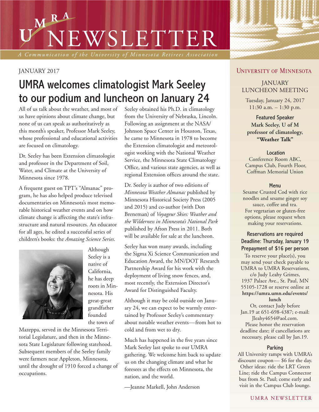 NEWSLETTER a Communication of the University of Minnesota Retirees Association