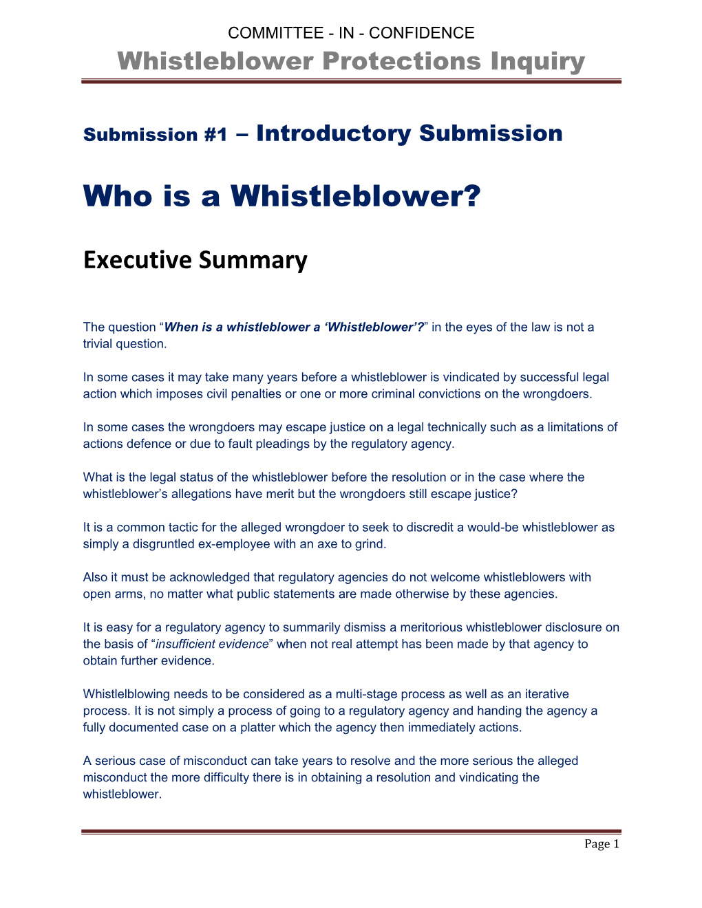 Whistleblower Protections Inquiry
