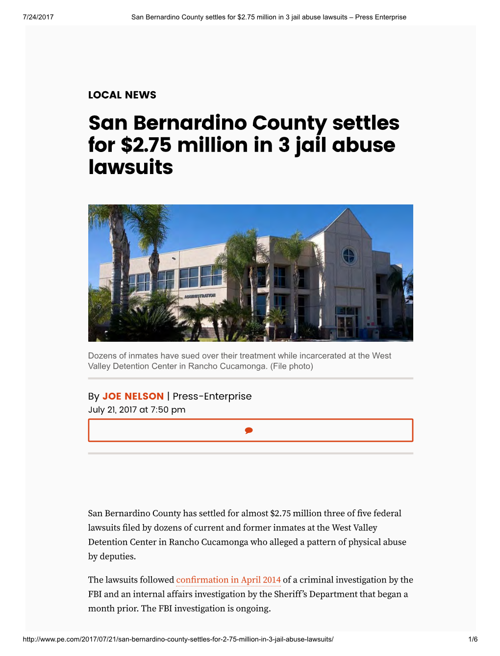 San Bernardino County Settles for $2.75 Million in 3 Jail Abuse Lawsuits – Press Enterprise
