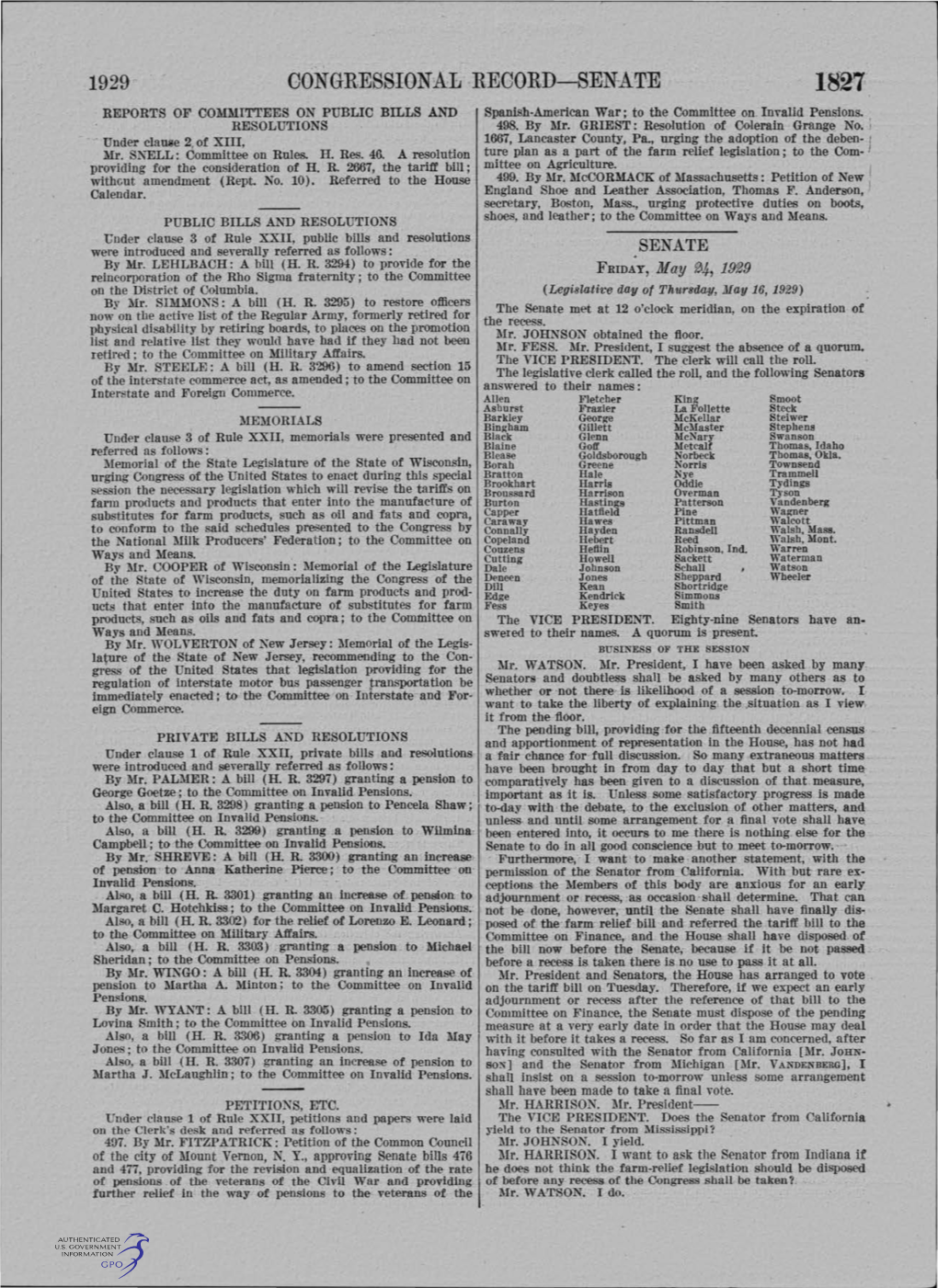 CONGRESSIONAL RECORD-SENATE 1827" REPORTS of COMMITTEES on PUBLIC BILLS and Spanish-American War; to the Committee On