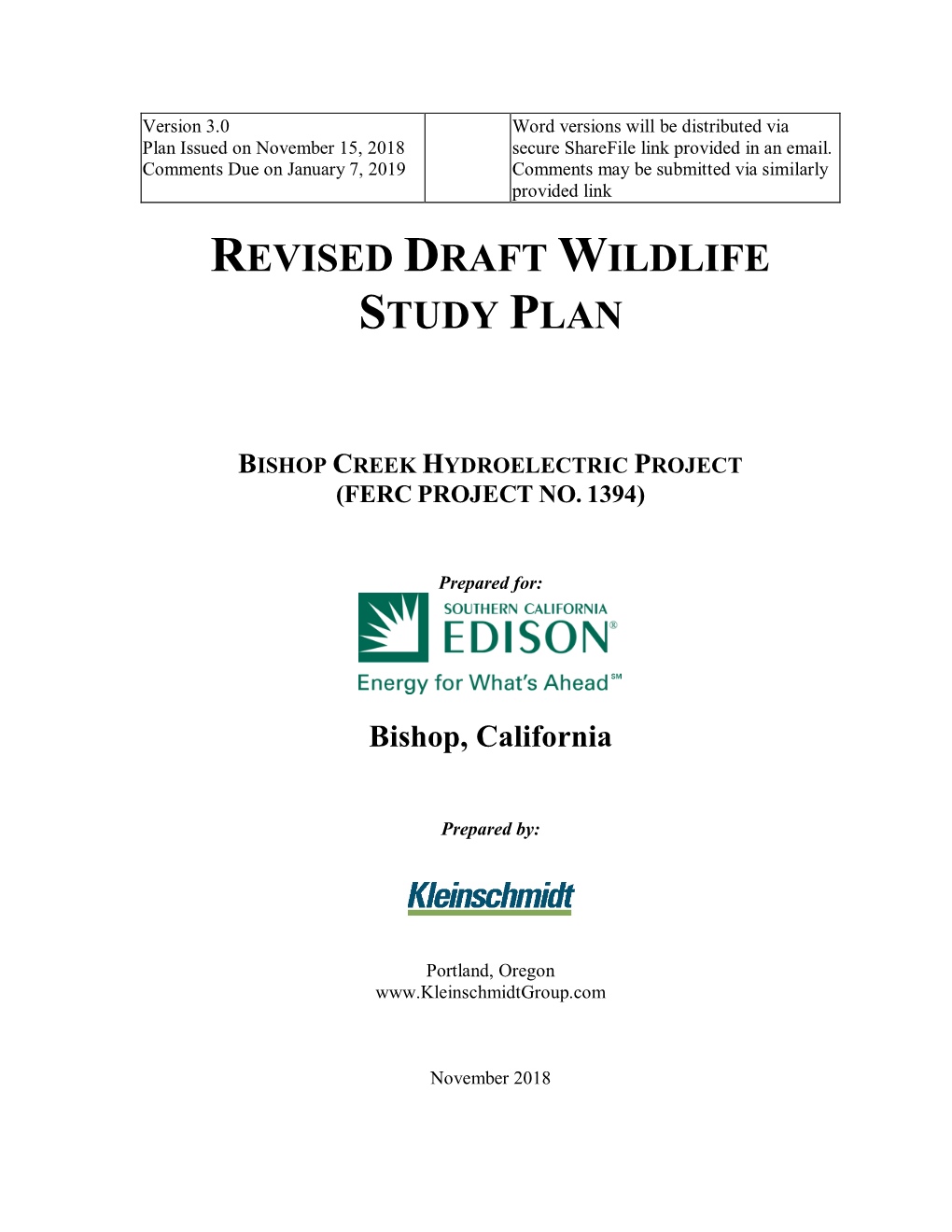 Revised Draft Wildlife Study Plan