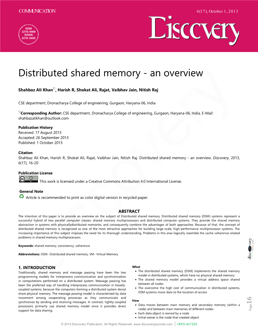 Distributed Shared Memory - an Overview