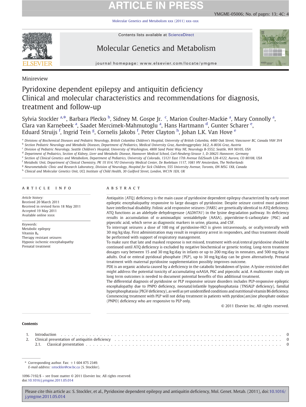 Pyridoxine Dependent Epilepsy and Antiquitin Deficiency