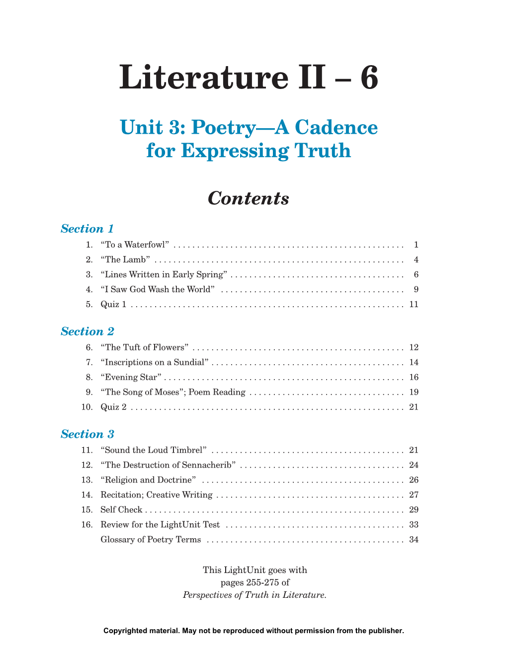 Literature II –6 Unit 3: Poetry—A Cadence for Expressing Truth