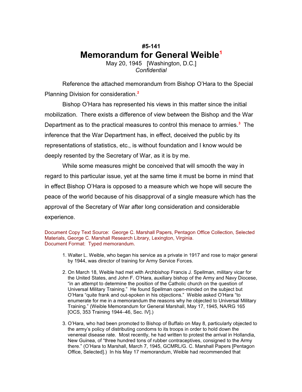 Memorandum for General Weible1