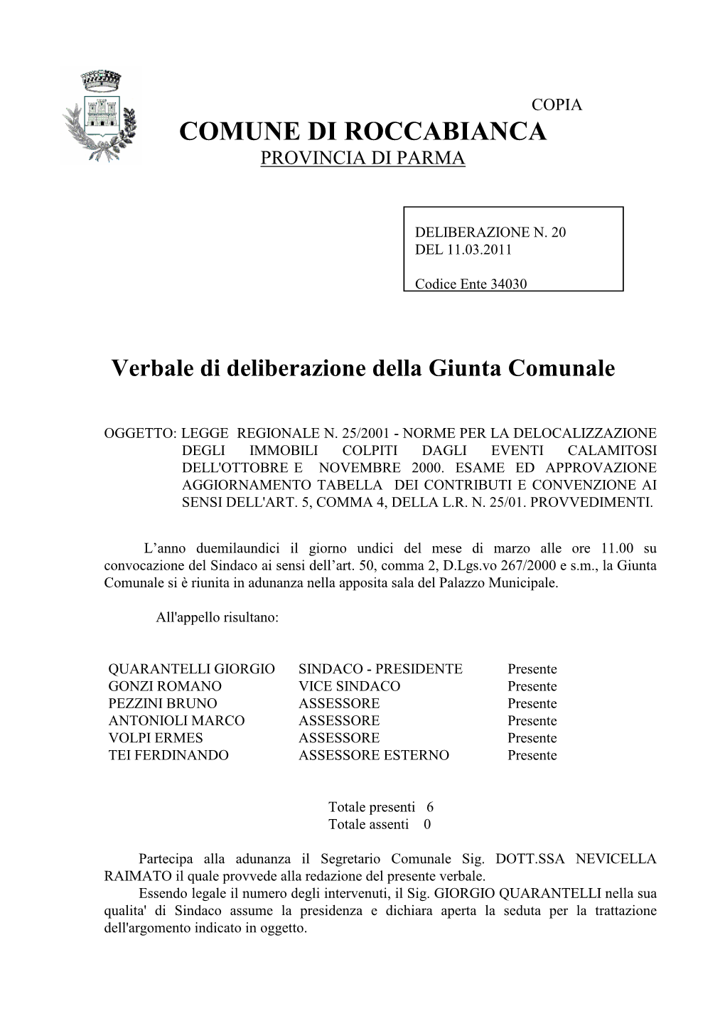 Comune Di Roccabianca Provincia Di Parma