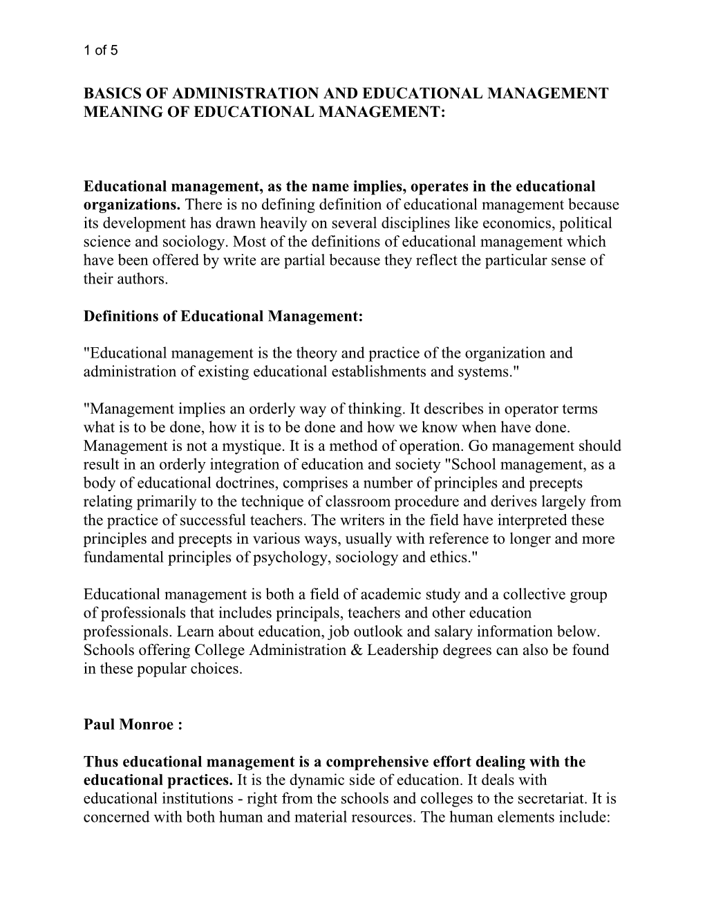 Basics of Administration and Educational Management Meaning of Educational Management