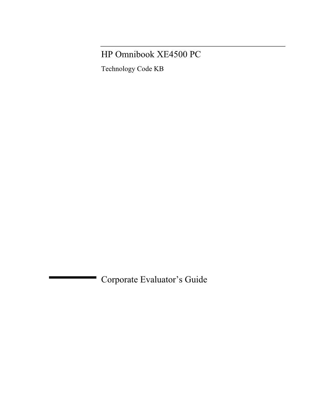 HP Omnibook XE4500 PC Corporate Evaluator's Guide