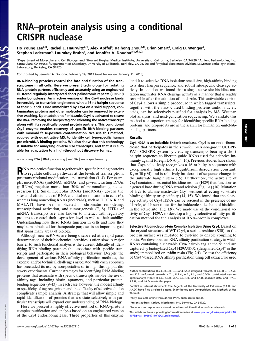 RNA–Protein Analysis Using a Conditional CRISPR Nuclease