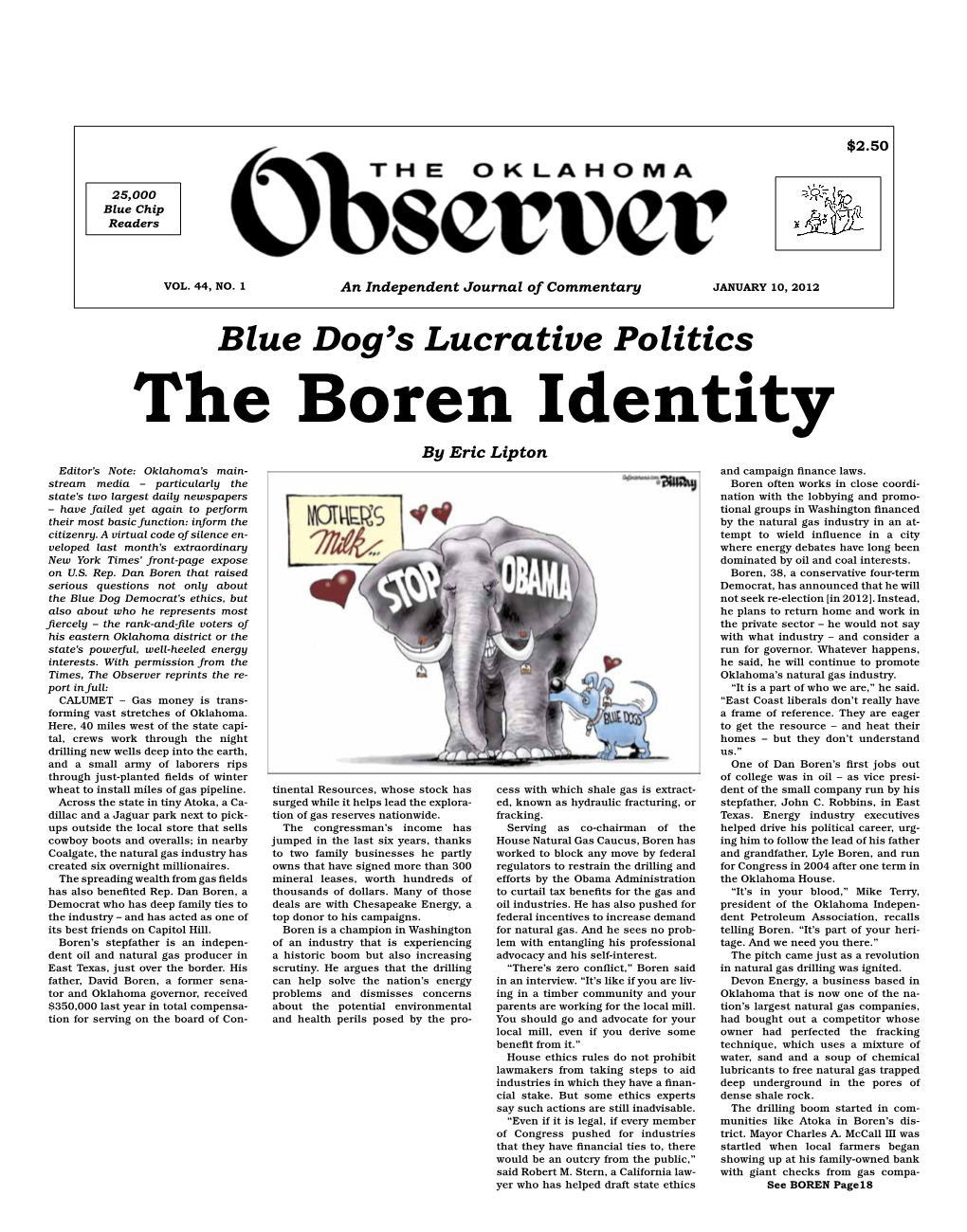 The Boren Identity by Eric Lipton Editor’S Note: Oklahoma’S Main- and Campaign Finance Laws