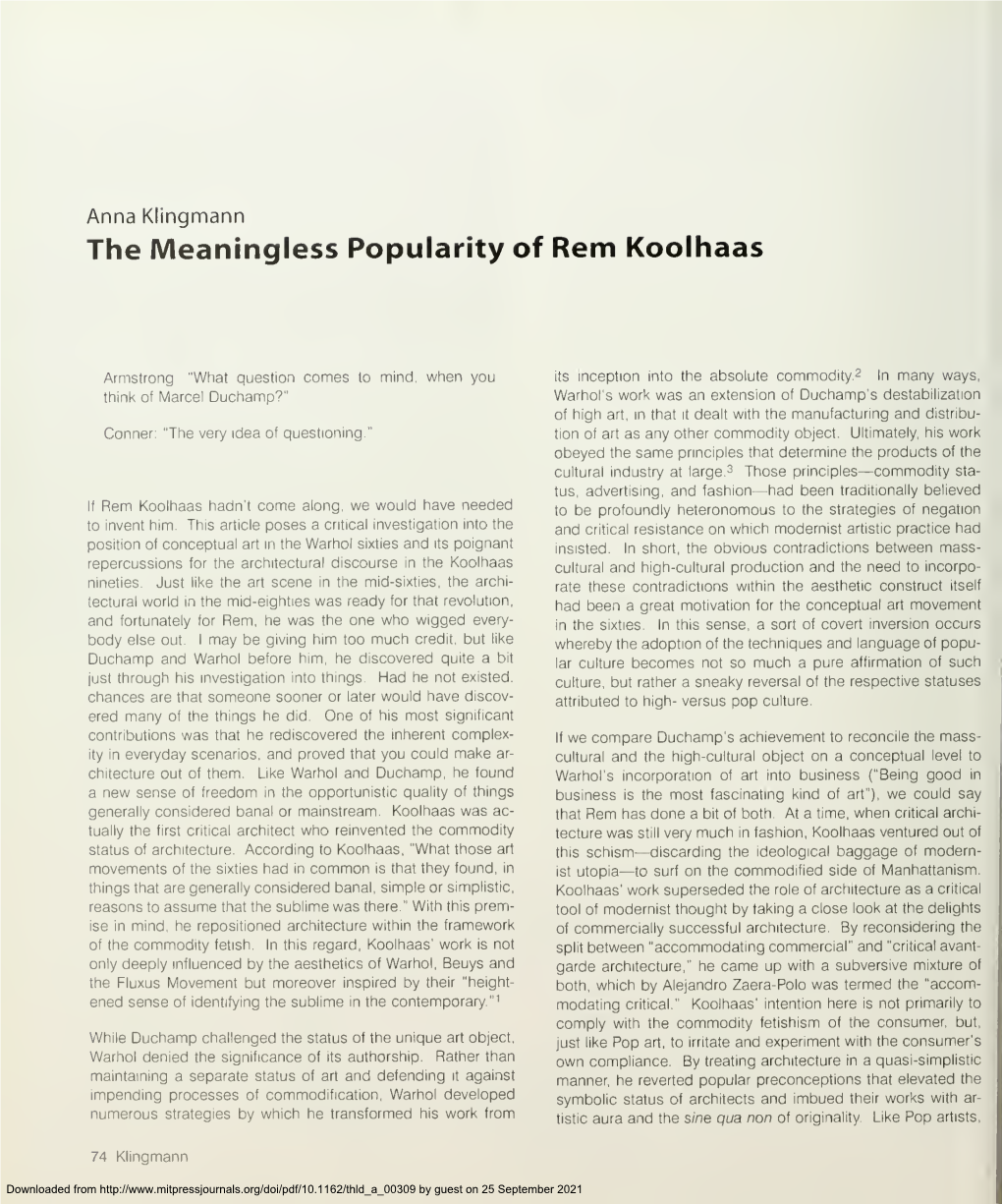 The Meaningless Popularity of Rem Koolhaas