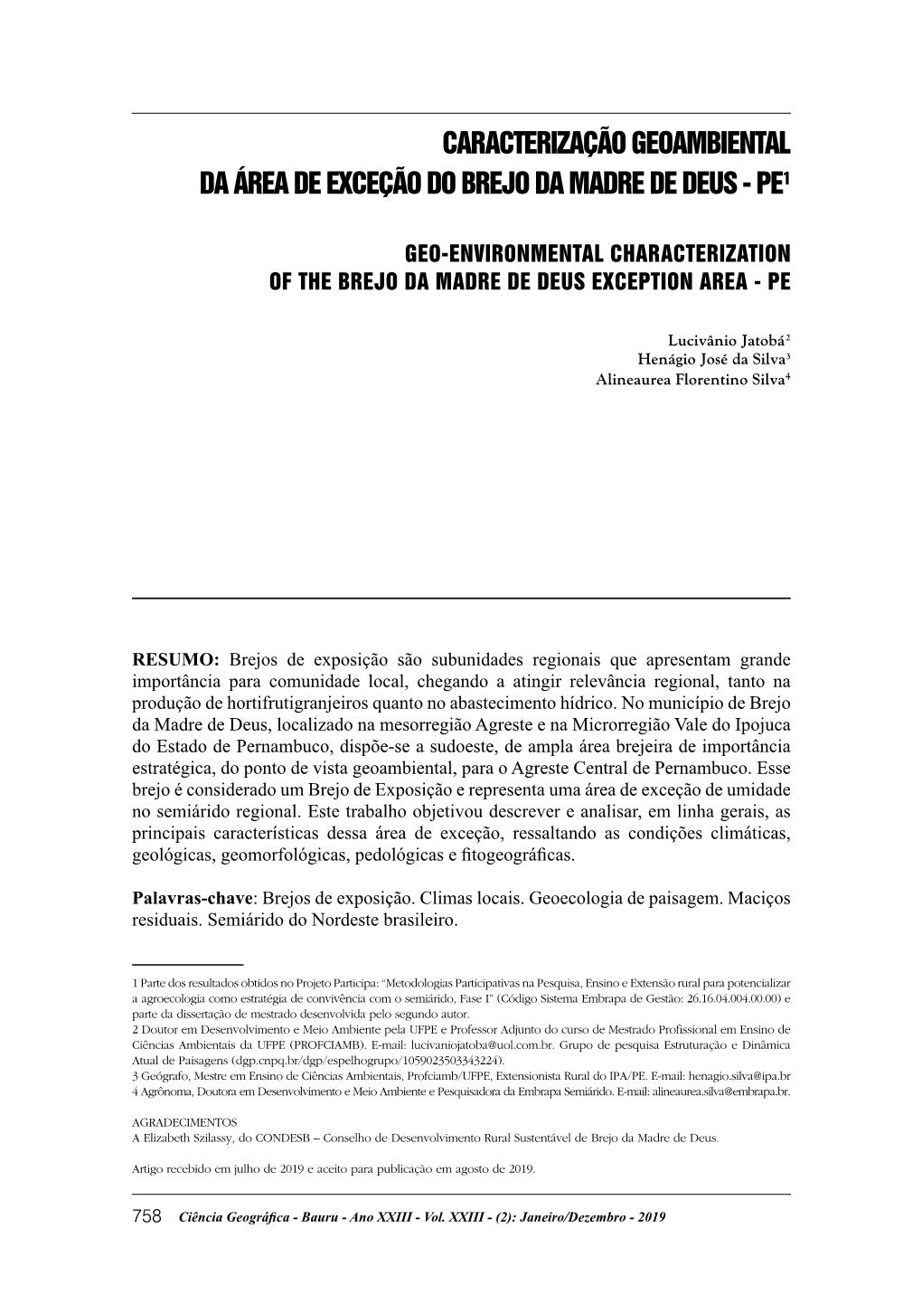 Caracterização Geoambiental Da Área De Exceção Do Brejo Da Madre De Deus - Pe1