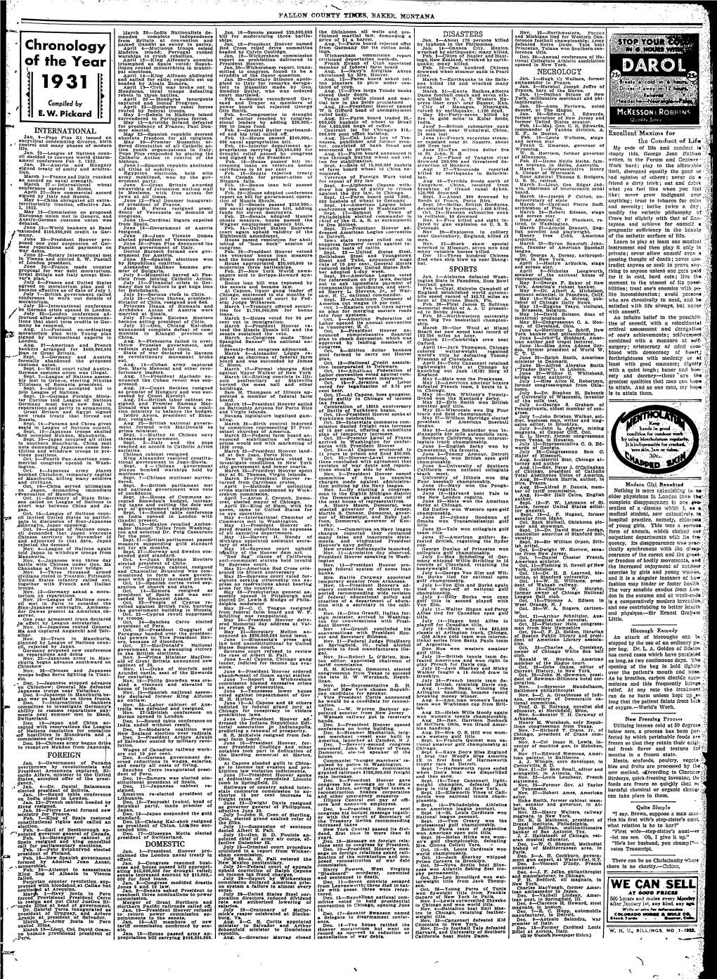 Chronology of Thp Yftnr J 1931